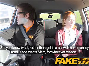 faux Driving school uber-cute red-haired Ella Hughes plows