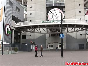 Real dutch prostitute fellating balls while jerking